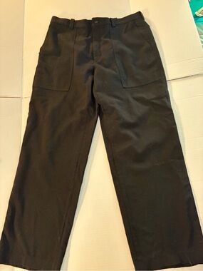 Black Wide-Leg Work Pants with Front Patch Pockets